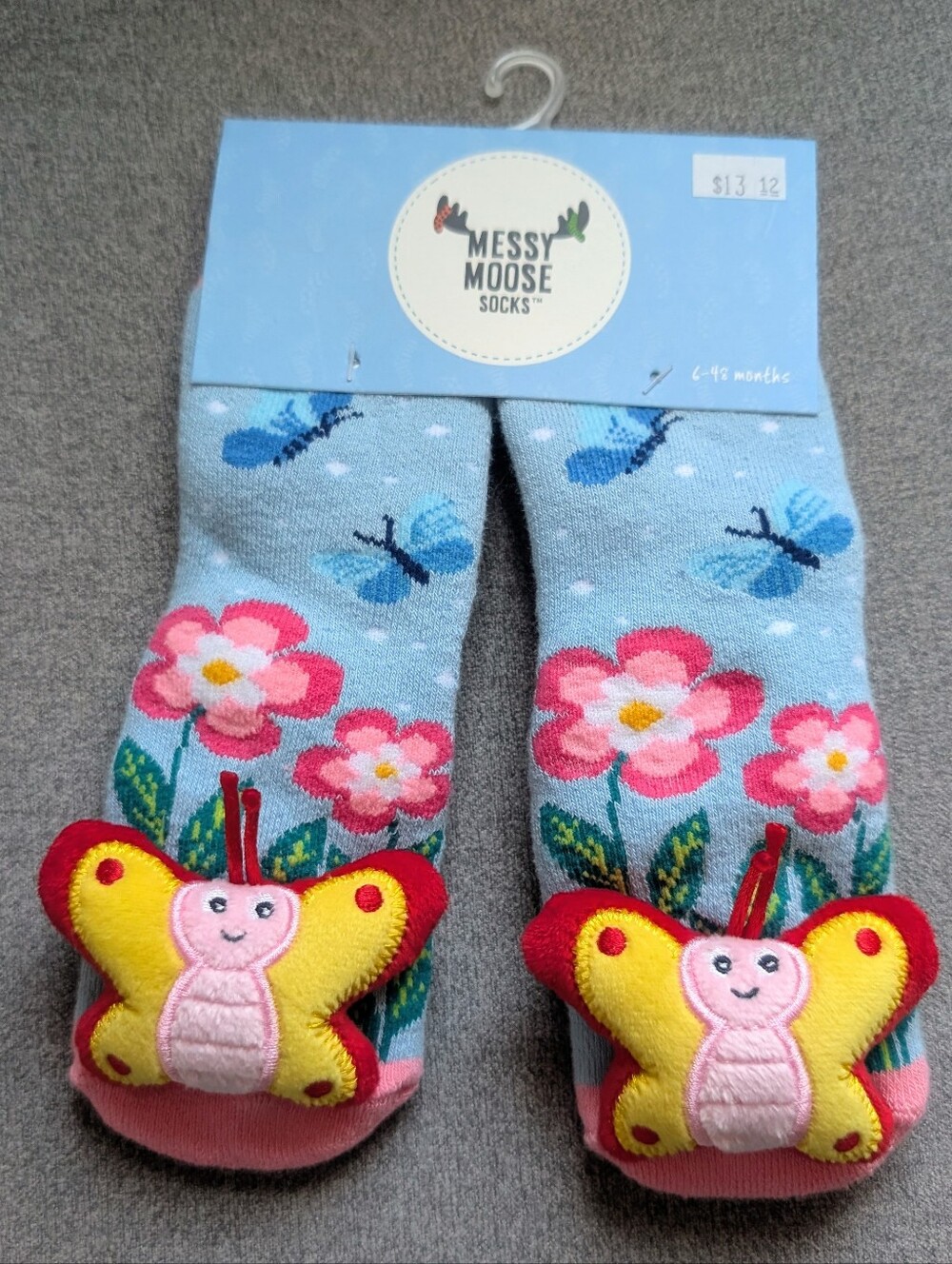 NEW Messy Moose Plush Butterfly Baby Socks Blue 6–48 Months